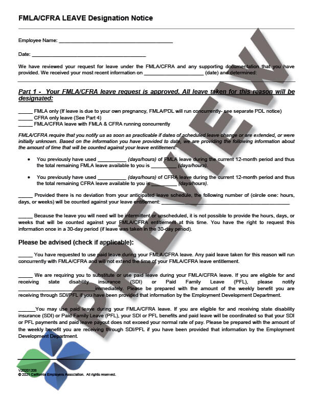 FMLA CFRA Designation Notice - California Employers Association