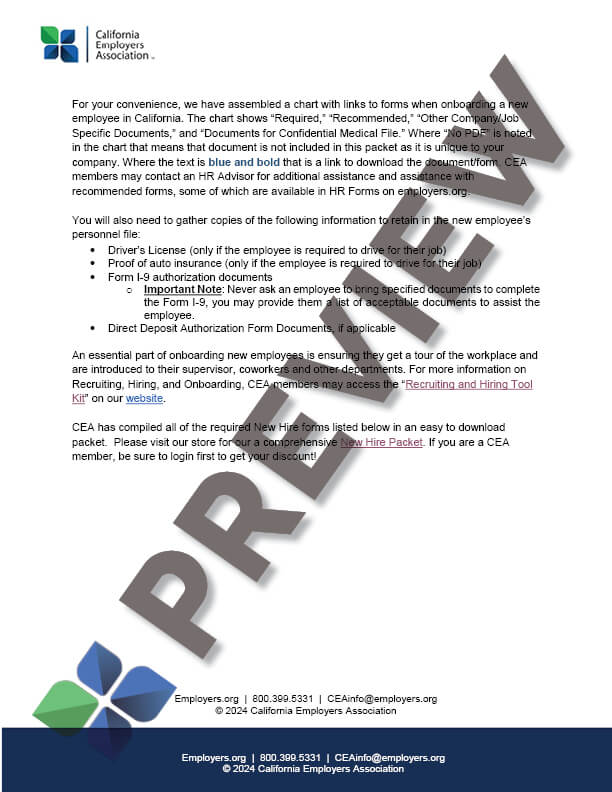 New Hire & Orientation Checklist - California Employers Association